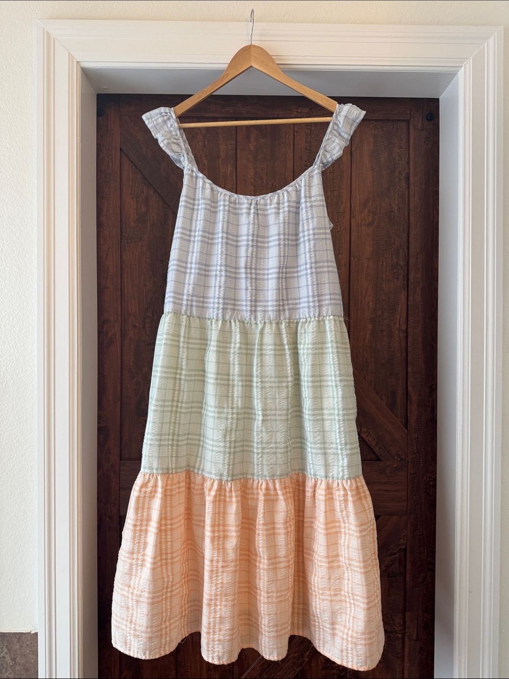 Blu Pepper Tiered Maxi Dress in Pastel Blue, Mint & Peach